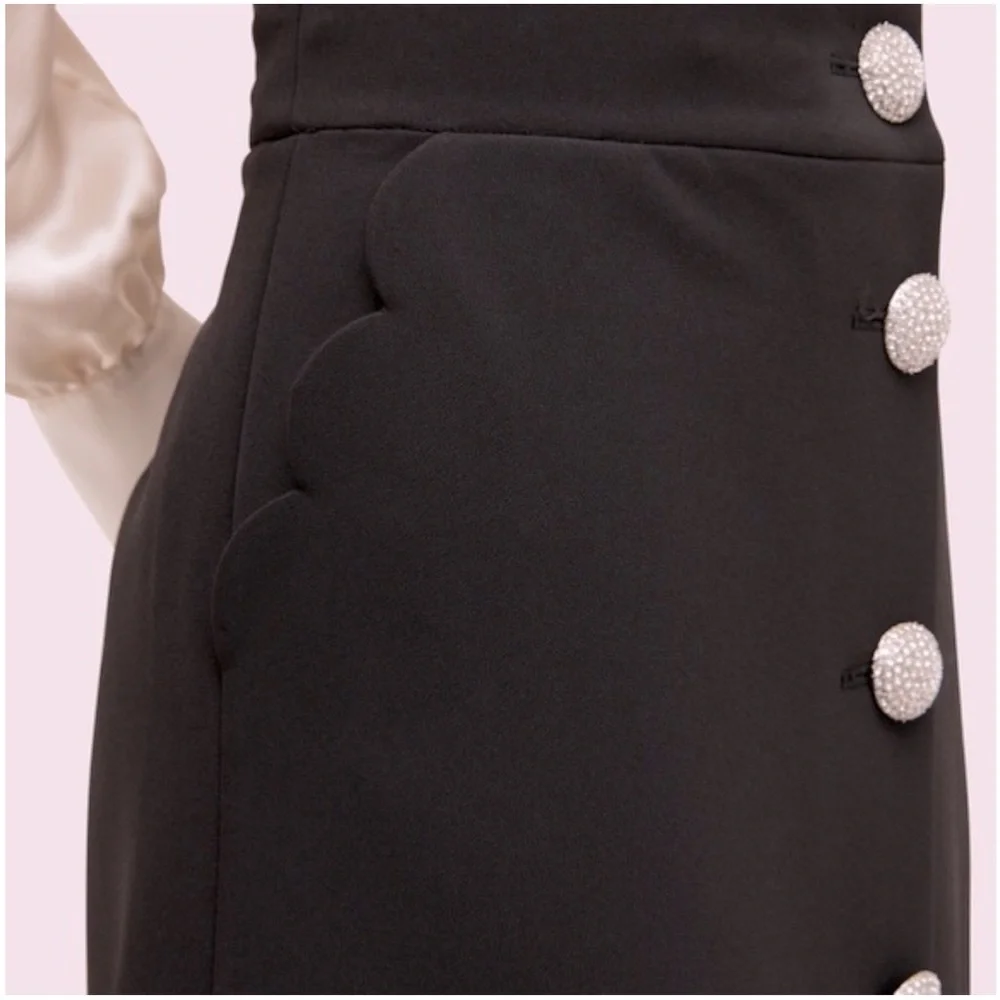 Kate Spade Crystal Embellished Button Skirt Scallop Pockets Black Sz 4